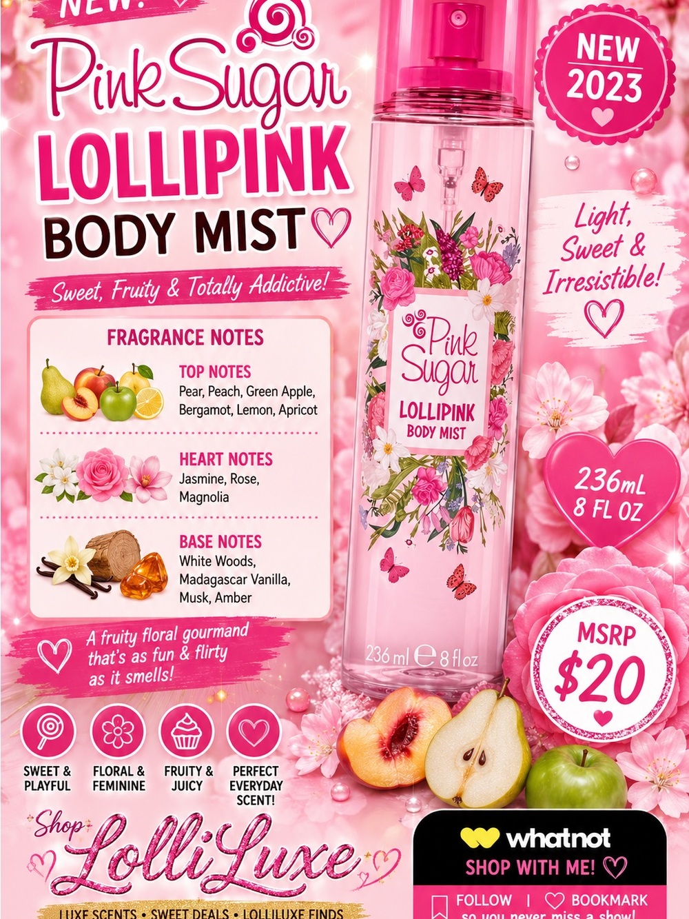 Pink Sugar Lollipink Body Mist, 8 fl oz (236 mL) by Aquolina.